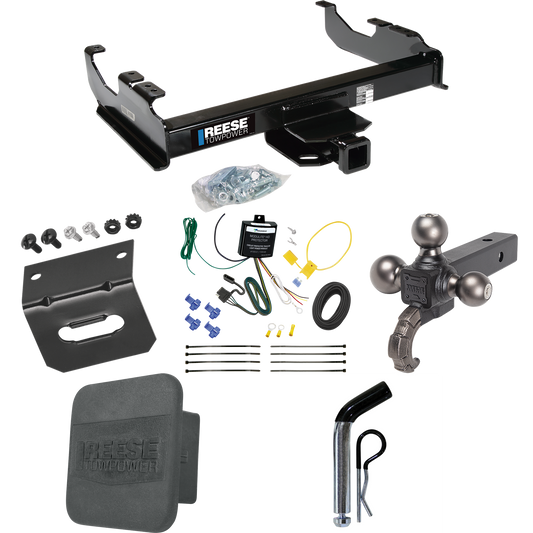 Fits 2007-2023 GMC Sierra 3500 HD Trailer Hitch Tow PKG w/ 4-Flat Wiring Harness + Triple Ball Ball Mount 1-7/8" & 2" & 2-5/16" Trailer Balls w/ Tow Hook + Pin/Clip + Hitch Cover + Wiring Bracket (For Cab & Chassis, w/34" Wide Frames Models) By Reese