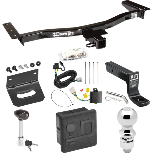 Fits 2010-2015 Lexus RX450h Trailer Hitch Tow PKG w/ 4-Flat Wiring + Ball Mount w/ 4" Drop + 2-5/16" Ball + Wiring Bracket + Hitch Lock + Hitch Cover (For Prepped w/Factory Tow Plug (See Instructions Prior to Installation) Models) By Draw-Tite