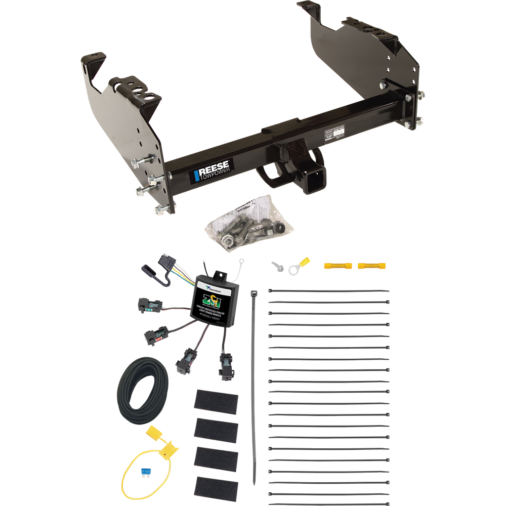 Se adapta al paquete de remolque con enganche de remolque GMC Sierra 3500 HD 2007-2023 con arnés de cableado "sin empalme" de 4 contactos planos sin empalme (para cabina y chasis, con modelos de marcos de 34" de ancho) de Reese Towpower