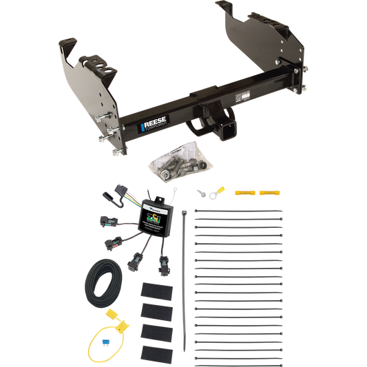 Se adapta al paquete de remolque con enganche de remolque GMC Sierra 3500 HD 2007-2023 con arnés de cableado "sin empalme" de 4 contactos planos sin empalme (para cabina y chasis, con modelos de marcos de 34" de ancho) de Reese Towpower