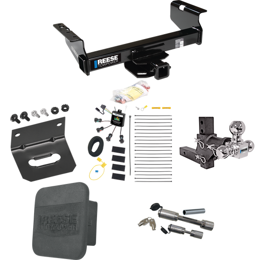 Fits 2001-2007 GMC Sierra 3500 Trailer Hitch Tow PKG w/ 4-Flat Zero Contact "No Splice" Wiring Harness + Adjustable Drop Rise Triple Ball Ball Mount 1-7/8" & 2" & 2-5/16" Trailer Balls + Dual Hitch & Coupler Locks + Hitch Cover + Wiring Bracket (For