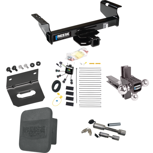 Fits 2007-2023 GMC Sierra 3500 HD Trailer Hitch Tow PKG w/ 4-Flat Zero Contact "No Splice" Wiring Harness + Adjustable Drop Rise Triple Ball Ball Mount 1-7/8" & 2" & 2-5/16" Trailer Balls + Dual Hitch & Coupler Locks + Hitch Cover + Wiring Bracket (F