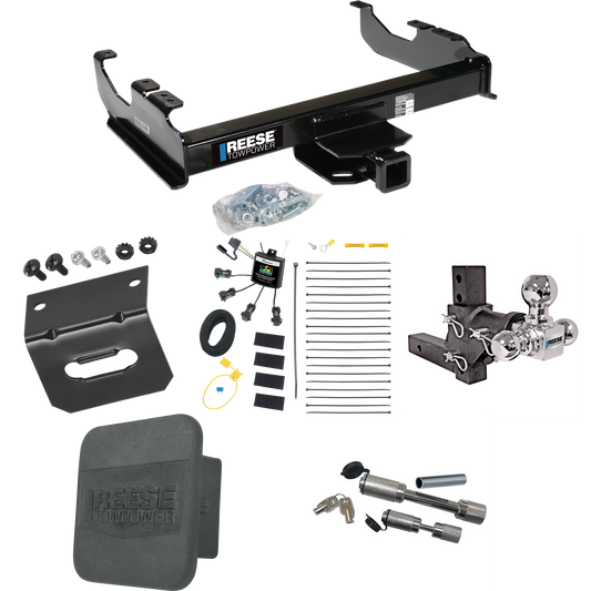 Fits 2007-2023 GMC Sierra 3500 HD Trailer Hitch Tow PKG w/ 4-Flat Zero Contact "No Splice" Wiring Harness + Adjustable Drop Rise Triple Ball Ball Mount 1-7/8" & 2" & 2-5/16" Trailer Balls + Dual Hitch & Coupler Locks + Hitch Cover + Wiring Bracket (F