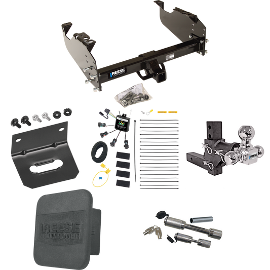 Fits 2007-2023 GMC Sierra 3500 HD Trailer Hitch Tow PKG w/ 4-Flat Zero Contact "No Splice" Wiring Harness + Adjustable Drop Rise Triple Ball Ball Mount 1-7/8" & 2" & 2-5/16" Trailer Balls + Dual Hitch & Coupler Locks + Hitch Cover + Wiring Bracket (F