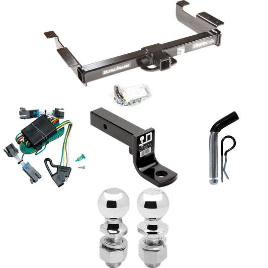 Fits 2000-2002 GMC Savana 2500 Trailer Hitch Tow PKG w/ 4-Flat Wiring Harness + Ball Mount w/ 4" Drop + Pin/Clip + 2" Ball + 2-5/16" Ball By Draw-Tite