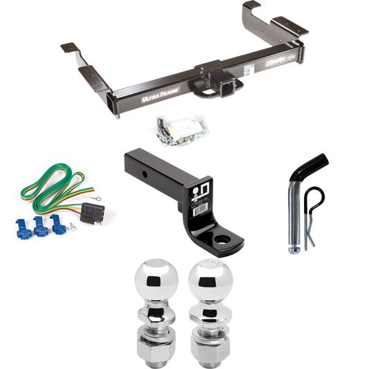 Fits 1996-1999 GMC Savana 2500 Trailer Hitch Tow PKG w/ 4-Flat Wiring Harness + Ball Mount w/ 4" Drop + Pin/Clip + 2" Ball + 2-5/16" Ball By Draw-Tite