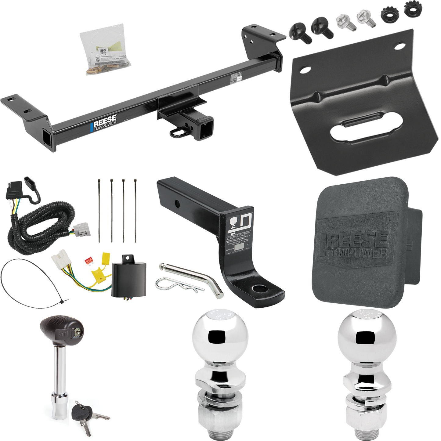 Fits 2016-2018 Lexus RX450h Trailer Hitch Tow PKG w/ 4-Flat Wiring + Ball Mount w/ 4" Drop + 2" Ball + 2-5/16" Ball + Wiring Bracket + Hitch Lock + Hitch Cover (For Prepped w/Factory Tow Plug (See Instructions Prior to Installation) Except F Sport Mo