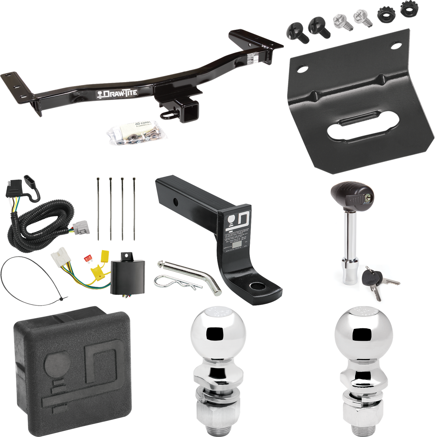 Fits 2010-2015 Lexus RX450h Trailer Hitch Tow PKG w/ 4-Flat Wiring + Ball Mount w/ 4" Drop + 2" Ball + 2-5/16" Ball + Wiring Bracket + Hitch Lock + Hitch Cover (For Prepped w/Factory Tow Plug (See Instructions Prior to Installation) Models) By Draw-T