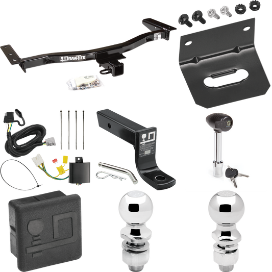 Fits 2010-2015 Lexus RX450h Trailer Hitch Tow PKG w/ 4-Flat Wiring + Ball Mount w/ 4" Drop + 2" Ball + 2-5/16" Ball + Wiring Bracket + Hitch Lock + Hitch Cover (For Prepped w/Factory Tow Plug (See Instructions Prior to Installation) Models) By Draw-T