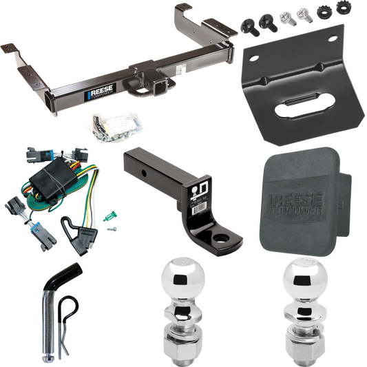 Fits 2000-2002 GMC Savana 2500 Trailer Hitch Tow PKG w/ 4-Flat Wiring Harness + Ball Mount w/ 4" Drop + Pin/Clip + 2" Ball + 2-5/16" Ball + Hitch Cover + Wiring Bracket By Reese Towpower