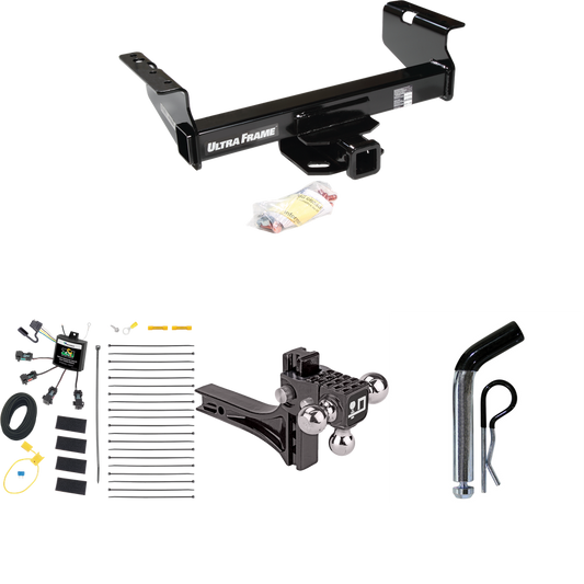 Fits 2007-2024 GMC Sierra 3500 HD Trailer Hitch Tow PKG w/ 4-Flat Zero Contact "No Splice" Wiring Harness + Adjustable Drop Rise Triple Ball Ball Mount 1-7/8" & 2" & 2-5/16" Trailer Balls + Pin/Clip (For Cab & Chassis, w/34" Wide Frames Models) By Dr