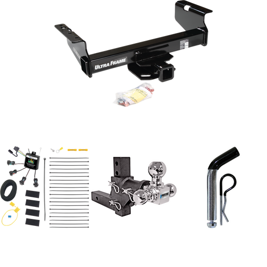 Fits 2007-2024 GMC Sierra 3500 HD Trailer Hitch Tow PKG w/ 4-Flat Zero Contact "No Splice" Wiring Harness + Adjustable Drop Rise Triple Ball Ball Mount 1-7/8" & 2" & 2-5/16" Trailer Balls + Pin/Clip (For Cab & Chassis, w/34" Wide Frames Models) By Dr