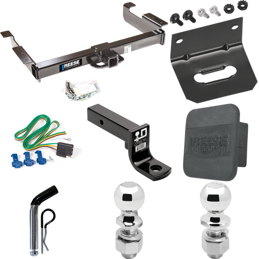 Fits 1996-1999 GMC Savana 2500 Trailer Hitch Tow PKG w/ 4-Flat Wiring Harness + Ball Mount w/ 4" Drop + Pin/Clip + 2" Ball + 2-5/16" Ball + Hitch Cover + Wiring Bracket By Reese Towpower