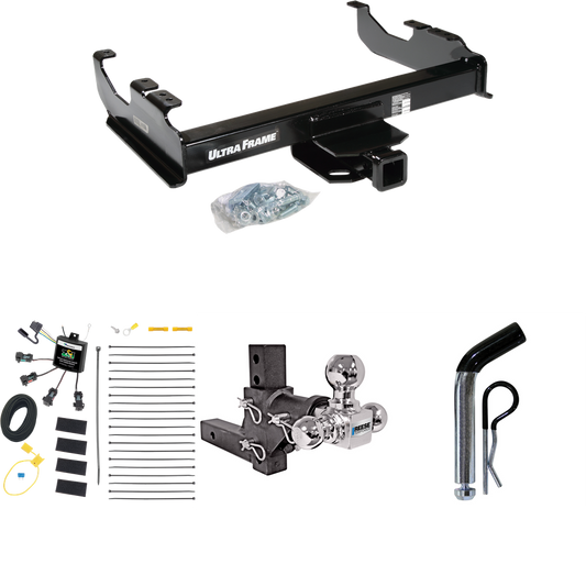 Fits 2007-2023 GMC Sierra 3500 HD Trailer Hitch Tow PKG w/ 4-Flat Zero Contact "No Splice" Wiring Harness + Adjustable Drop Rise Triple Ball Ball Mount 1-7/8" & 2" & 2-5/16" Trailer Balls + Pin/Clip (For Cab & Chassis, w/34" Wide Frames Models) By Dr