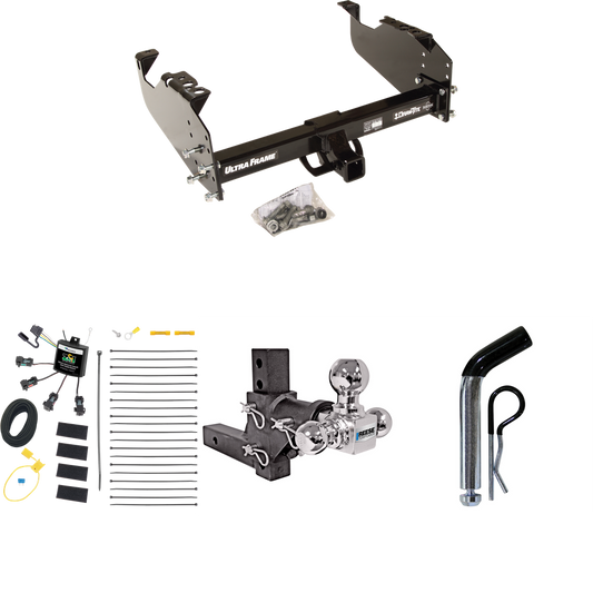 Fits 2007-2024 GMC Sierra 3500 HD Trailer Hitch Tow PKG w/ 4-Flat Zero Contact "No Splice" Wiring Harness + Adjustable Drop Rise Triple Ball Ball Mount 1-7/8" & 2" & 2-5/16" Trailer Balls + Pin/Clip (For Cab & Chassis, w/34" Wide Frames Models) By Dr