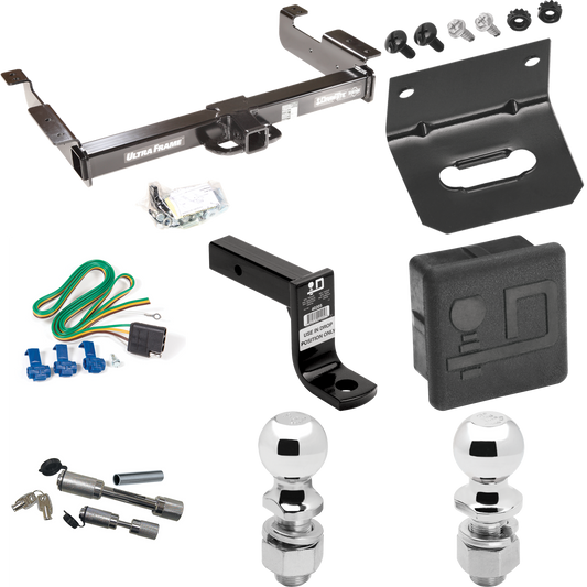 Fits 1996-1999 GMC Savana 2500 Trailer Hitch Tow PKG w/ 4-Flat Wiring Harness + Ball Mount w/ 6" Drop + Dual Hitch & Coupler Locks + 2" Ball + 2-5/16" Ball + Hitch Cover + Wiring Bracket By Draw-Tite