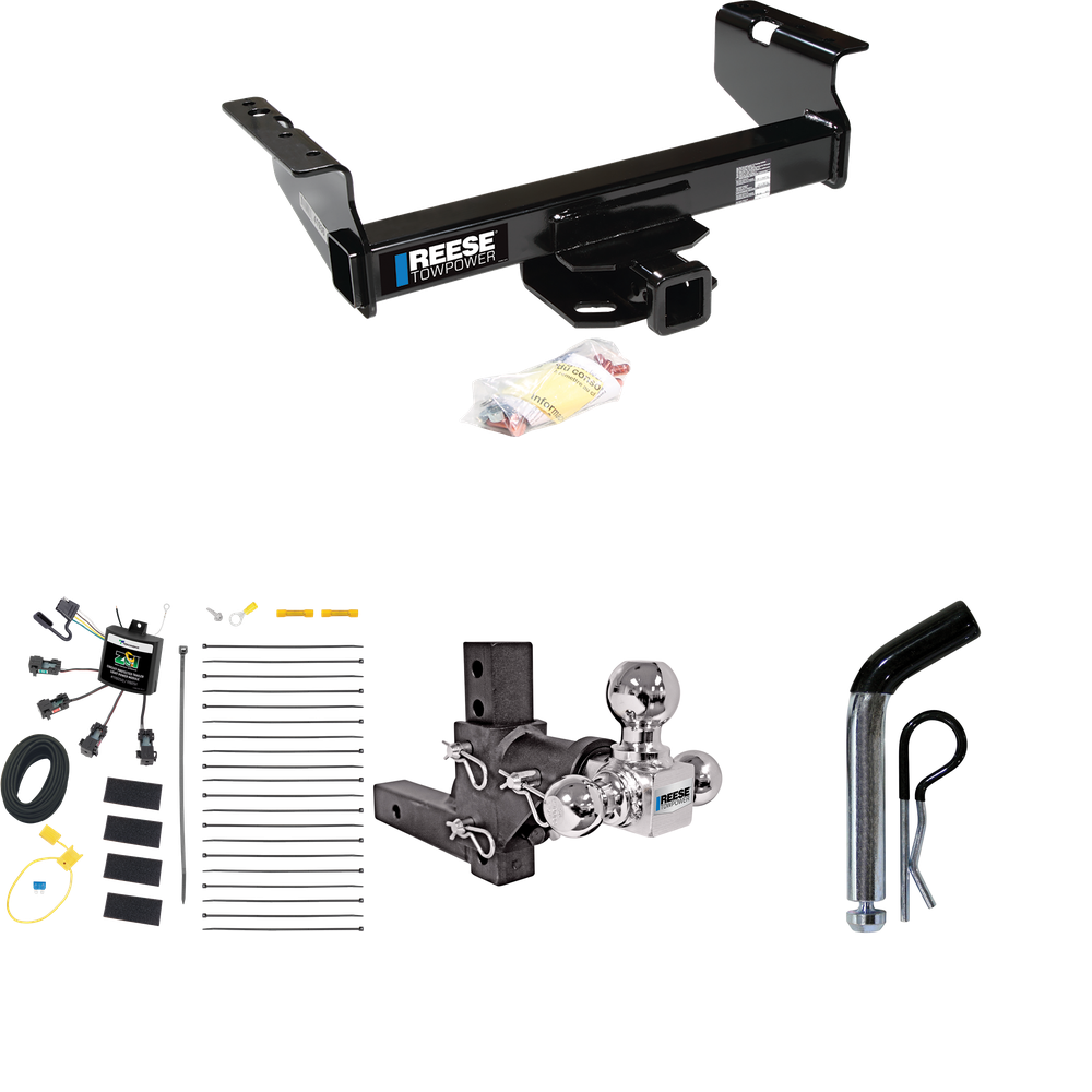 Fits 2007-2023 GMC Sierra 3500 HD Trailer Hitch Tow PKG w/ 4-Flat Zero Contact "No Splice" Wiring Harness + Adjustable Drop Rise Triple Ball Ball Mount 1-7/8" & 2" & 2-5/16" Trailer Balls + Pin/Clip (For Cab & Chassis, w/34" Wide Frames Models) By Re