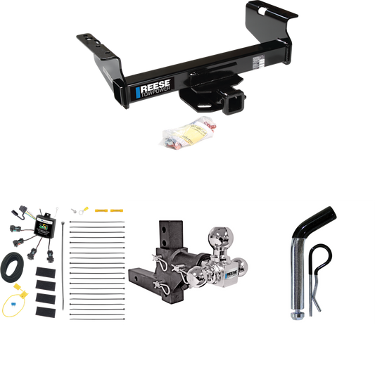 Fits 2007-2023 GMC Sierra 3500 HD Trailer Hitch Tow PKG w/ 4-Flat Zero Contact "No Splice" Wiring Harness + Adjustable Drop Rise Triple Ball Ball Mount 1-7/8" & 2" & 2-5/16" Trailer Balls + Pin/Clip (For Cab & Chassis, w/34" Wide Frames Models) By Re