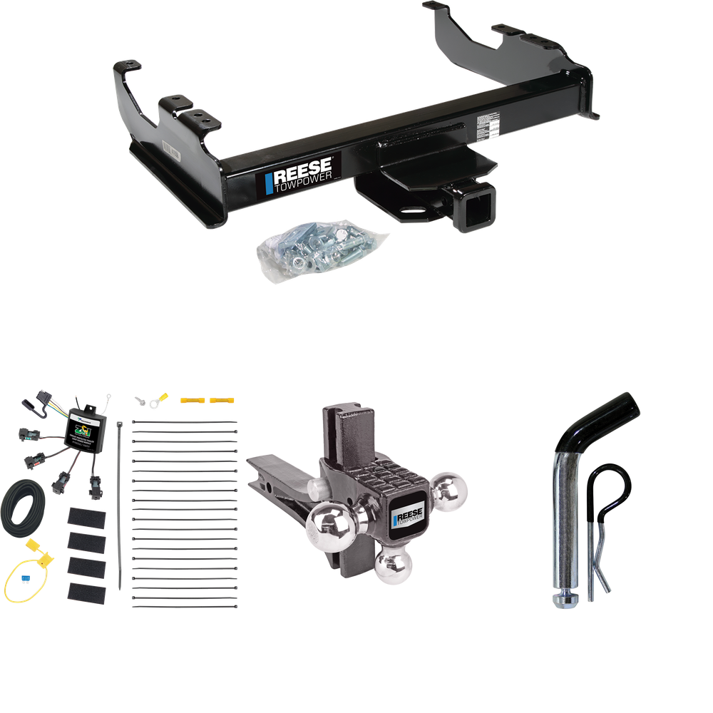 Fits 2007-2023 GMC Sierra 3500 HD Trailer Hitch Tow PKG w/ 4-Flat Zero Contact "No Splice" Wiring Harness + Adjustable Drop Rise Triple Ball Ball Mount 1-7/8" & 2" & 2-5/16" Trailer Balls + Pin/Clip (For Cab & Chassis, w/34" Wide Frames Models) By Re