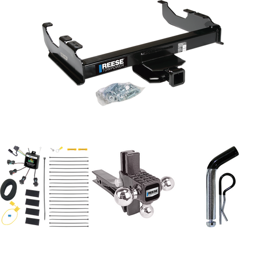 Fits 2007-2023 GMC Sierra 3500 HD Trailer Hitch Tow PKG w/ 4-Flat Zero Contact "No Splice" Wiring Harness + Adjustable Drop Rise Triple Ball Ball Mount 1-7/8" & 2" & 2-5/16" Trailer Balls + Pin/Clip (For Cab & Chassis, w/34" Wide Frames Models) By Re