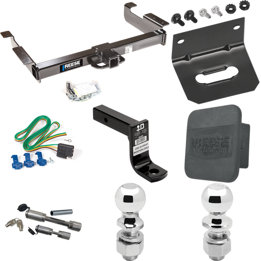 Fits 1996-1999 GMC Savana 2500 Trailer Hitch Tow PKG w/ 4-Flat Wiring Harness + Ball Mount w/ 6" Drop + Dual Hitch & Coupler Locks + 2" Ball + 2-5/16" Ball + Hitch Cover + Wiring Bracket By Reese Towpower