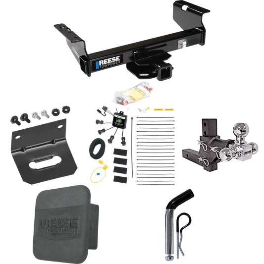 Fits 2007-2023 GMC Sierra 3500 HD Trailer Hitch Tow PKG w/ 4-Flat Zero Contact "No Splice" Wiring Harness + Adjustable Drop Rise Triple Ball Ball Mount 1-7/8" & 2" & 2-5/16" Trailer Balls + Pin/Clip + Hitch Cover + Wiring Bracket (For Cab & Chassis,