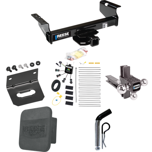 Fits 2007-2023 GMC Sierra 3500 HD Trailer Hitch Tow PKG w/ 4-Flat Zero Contact "No Splice" Wiring Harness + Adjustable Drop Rise Triple Ball Ball Mount 1-7/8" & 2" & 2-5/16" Trailer Balls + Pin/Clip + Hitch Cover + Wiring Bracket (For Cab & Chassis,