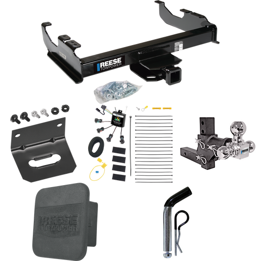 Fits 2007-2023 GMC Sierra 3500 HD Trailer Hitch Tow PKG w/ 4-Flat Zero Contact "No Splice" Wiring Harness + Adjustable Drop Rise Triple Ball Ball Mount 1-7/8" & 2" & 2-5/16" Trailer Balls + Pin/Clip + Hitch Cover + Wiring Bracket (For Cab & Chassis,