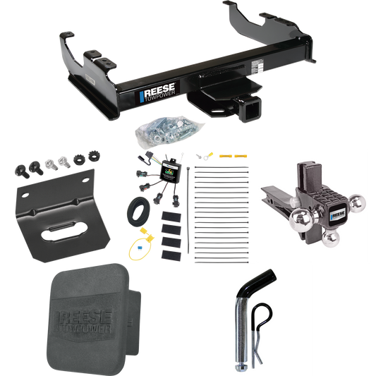 Fits 2007-2023 GMC Sierra 3500 HD Trailer Hitch Tow PKG w/ 4-Flat Zero Contact "No Splice" Wiring Harness + Adjustable Drop Rise Triple Ball Ball Mount 1-7/8" & 2" & 2-5/16" Trailer Balls + Pin/Clip + Hitch Cover + Wiring Bracket (For Cab & Chassis,