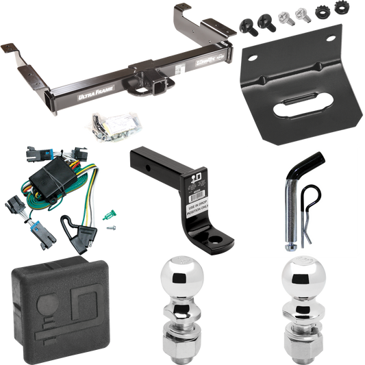 Fits 2000-2002 GMC Savana 2500 Trailer Hitch Tow PKG w/ 4-Flat Wiring Harness + Ball Mount w/ 6" Drop + Pin/Clip + 2" Ball + 2-5/16" Ball + Hitch Cover + Wiring Bracket By Draw-Tite