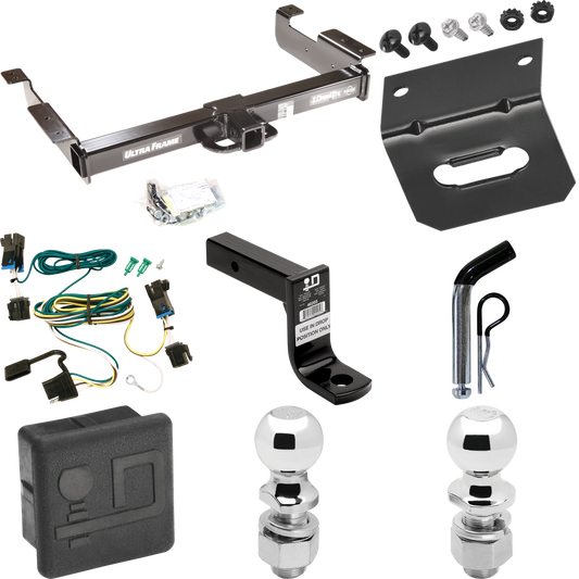 Fits 2003-2023 GMC Savana 2500 Trailer Hitch Tow PKG w/ 4-Flat Wiring Harness + Ball Mount w/ 6" Drop + Pin/Clip + 2" Ball + 2-5/16" Ball + Hitch Cover + Wiring Bracket By Draw-Tite