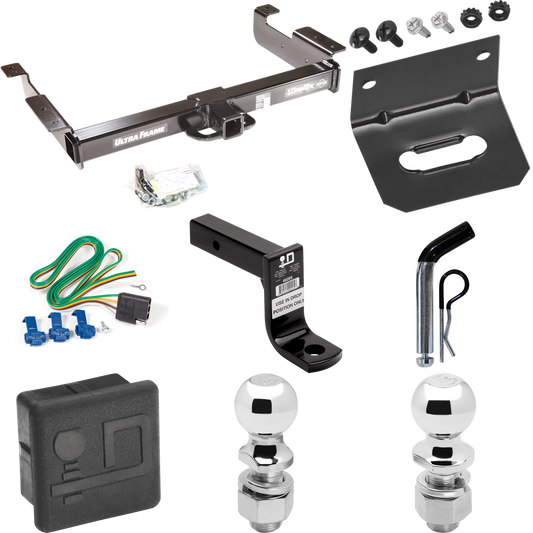 Fits 1996-1999 GMC Savana 2500 Trailer Hitch Tow PKG w/ 4-Flat Wiring Harness + Ball Mount w/ 6" Drop + Pin/Clip + 2" Ball + 2-5/16" Ball + Hitch Cover + Wiring Bracket By Draw-Tite