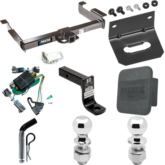 Fits 2000-2002 GMC Savana 2500 Trailer Hitch Tow PKG w/ 4-Flat Wiring Harness + Ball Mount w/ 6" Drop + Pin/Clip + 2" Ball + 2-5/16" Ball + Hitch Cover + Wiring Bracket By Reese Towpower