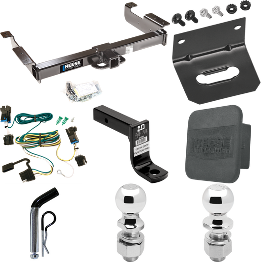 Fits 2003-2023 GMC Savana 2500 Trailer Hitch Tow PKG w/ 4-Flat Wiring Harness + Ball Mount w/ 6" Drop + Pin/Clip + 2" Ball + 2-5/16" Ball + Hitch Cover + Wiring Bracket By Reese Towpower