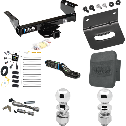 Fits 2007-2023 GMC Sierra 3500 HD Trailer Hitch Tow PKG w/ 4-Flat Zero Contact "No Splice" Wiring Harness + Ball Mount w/ 2" Drop + Dual Hitch & Coupler Locks + 2" Ball + 2-5/16" Ball + Hitch Cover + Wiring Bracket (For Cab & Chassis, w/34" Wide Fram