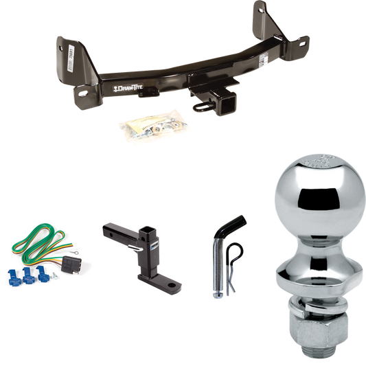 Fits 2009-2014 Ford F-150 Trailer Hitch Tow PKG w/ 4-Flat Wiring + Adjustable Drop Rise Ball Mount + Pin/Clip + 1-7/8" Ball By Draw-Tite