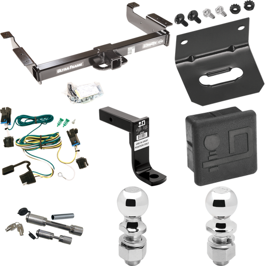 Fits 2003-2023 GMC Savana 2500 Trailer Hitch Tow PKG w/ 4-Flat Wiring Harness + Ball Mount w/ 8" Drop + Dual Hitch & Coupler Locks + 2" Ball + 2-5/16" Ball + Hitch Cover + Wiring Bracket By Draw-Tite