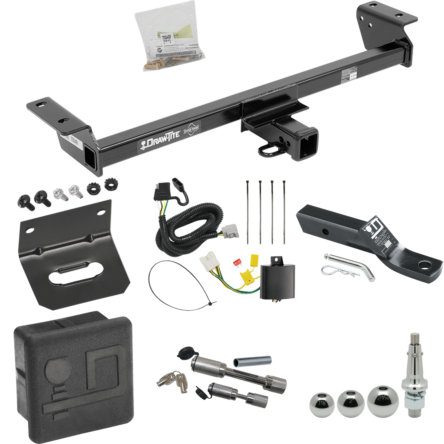 Fits 2016-2018 Lexus RX450h Trailer Hitch Tow PKG w/ 4-Flat Wiring + Ball Mount w/ 2" Drop + Interchangeable Ball 1-7/8" & 2" & 2-5/16" + Wiring Bracket + Dual Hitch & Coupler Locks + Hitch Cover (For Prepped w/Factory Tow Plug (See Instructions Prio