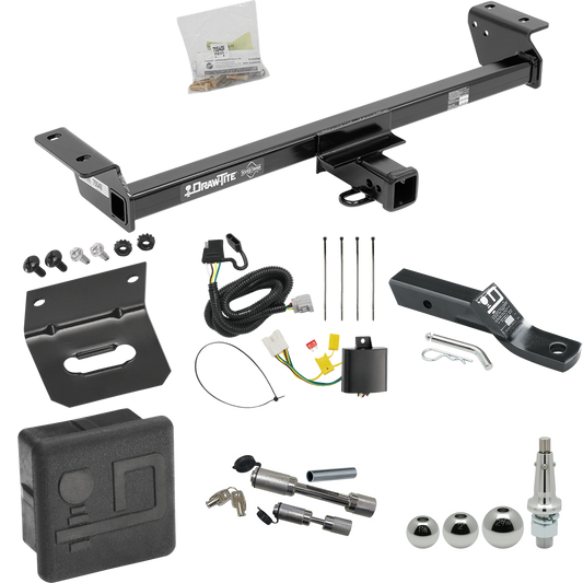 Fits 2016-2018 Lexus RX450h Trailer Hitch Tow PKG w/ 4-Flat Wiring + Ball Mount w/ 2" Drop + Interchangeable Ball 1-7/8" & 2" & 2-5/16" + Wiring Bracket + Dual Hitch & Coupler Locks + Hitch Cover (For Prepped w/Factory Tow Plug (See Instructions Prio