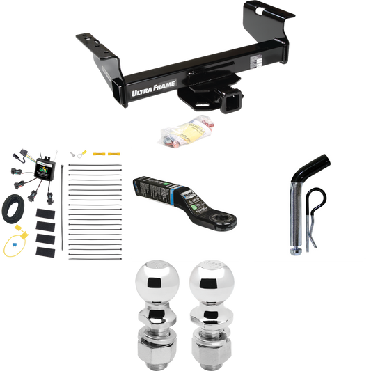 Fits 2007-2024 GMC Sierra 3500 HD Trailer Hitch Tow PKG w/ 4-Flat Zero Contact "No Splice" Wiring Harness + Ball Mount w/ 2" Drop + Pin/Clip + 2" Ball + 2-5/16" Ball (For Cab & Chassis, w/34" Wide Frames Models) By Draw-Tite