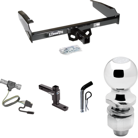 Fits 1987-1996 Ford F-350 Trailer Hitch Tow PKG w/ 4-Flat Wiring + Adjustable Drop Rise Ball Mount + Pin/Clip + 2" Ball By Draw-Tite