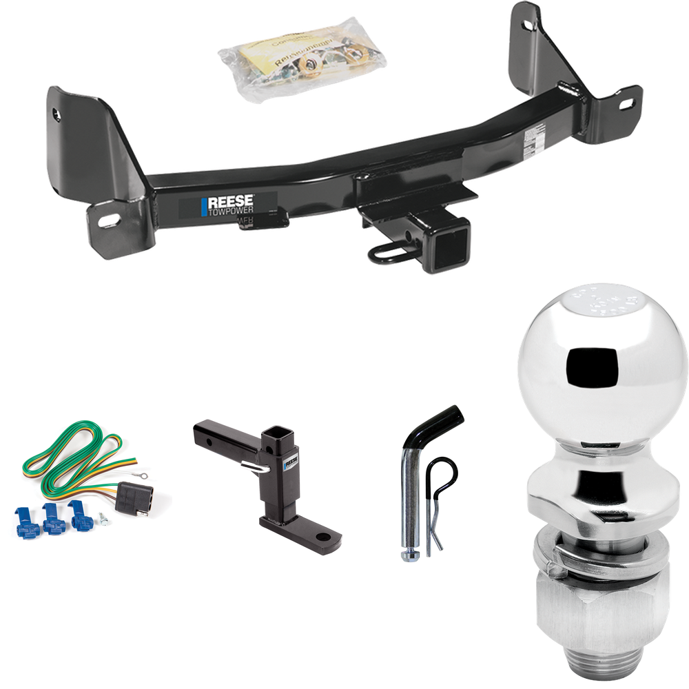 Fits 2009-2014 Ford F-150 Trailer Hitch Tow PKG w/ 4-Flat Wiring + Adjustable Drop Rise Ball Mount + Pin/Clip + 2" Ball By Reese Towpower