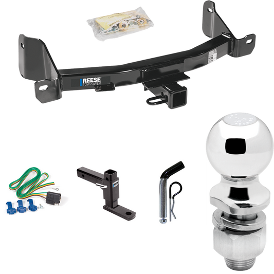 Fits 2009-2014 Ford F-150 Trailer Hitch Tow PKG w/ 4-Flat Wiring + Adjustable Drop Rise Ball Mount + Pin/Clip + 2" Ball By Reese Towpower