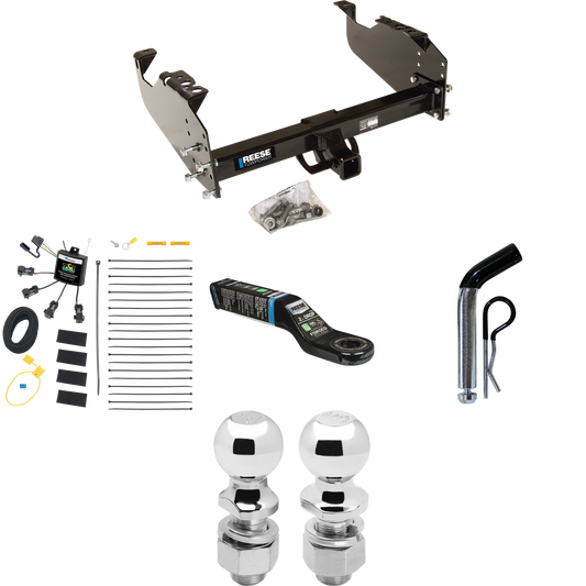 Fits 2008-2009 Sterling Truck Bullet 55 Trailer Hitch Tow PKG w/ 4-Flat Zero Contact "No Splice" Wiring Harness + Ball Mount w/ 2" Drop + Pin/Clip + 2" Ball + 2-5/16" Ball (For w/34" Wide Frames Models) By Reese Towpower