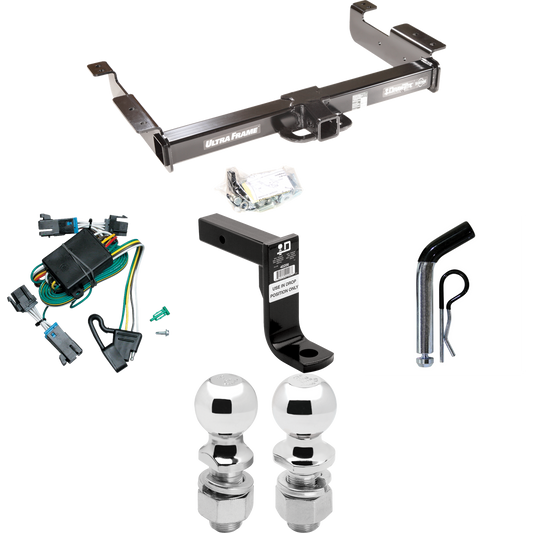 Fits 2000-2002 GMC Savana 2500 Trailer Hitch Tow PKG w/ 4-Flat Wiring Harness + Ball Mount w/ 8" Drop + Pin/Clip + 2" Ball + 2-5/16" Ball By Draw-Tite