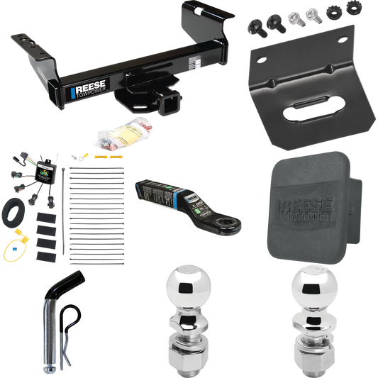 Fits 2007-2023 GMC Sierra 3500 HD Trailer Hitch Tow PKG w/ 4-Flat Zero Contact "No Splice" Wiring Harness + Ball Mount w/ 2" Drop + Pin/Clip + 2" Ball + 2-5/16" Ball + Hitch Cover + Wiring Bracket (For Cab & Chassis, w/34" Wide Frames Models) By Rees