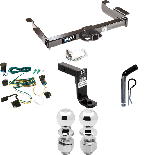 Fits 2003-2023 GMC Savana 2500 Trailer Hitch Tow PKG w/ 4-Flat Wiring Harness + Ball Mount w/ 8" Drop + Pin/Clip + 2" Ball + 2-5/16" Ball By Reese Towpower