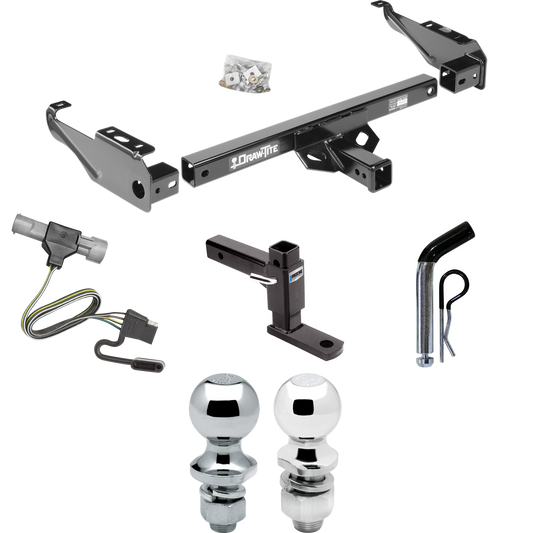 Fits 1987-1996 Ford F-150 Trailer Hitch Tow PKG w/ 4-Flat Wiring + Adjustable Drop Rise Ball Mount + Pin/Clip + 2" Ball + 1-7/8" Ball By Draw-Tite