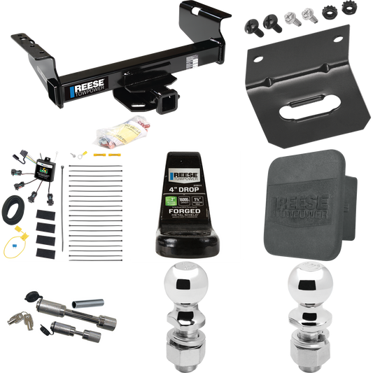 Fits 2007-2023 GMC Sierra 3500 HD Trailer Hitch Tow PKG w/ 4-Flat Zero Contact "No Splice" Wiring Harness + Ball Mount w/ 4" Drop + Dual Hitch & Coupler Locks + 2" Ball + 2-5/16" Ball + Hitch Cover + Wiring Bracket (For Cab & Chassis, w/34" Wide Fram