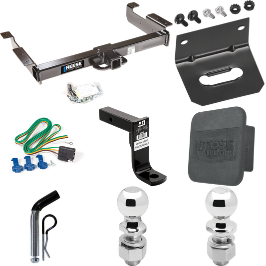 Fits 1996-1999 GMC Savana 2500 Trailer Hitch Tow PKG w/ 4-Flat Wiring Harness + Ball Mount w/ 8" Drop + Pin/Clip + 2" Ball + 2-5/16" Ball + Hitch Cover + Wiring Bracket By Reese Towpower